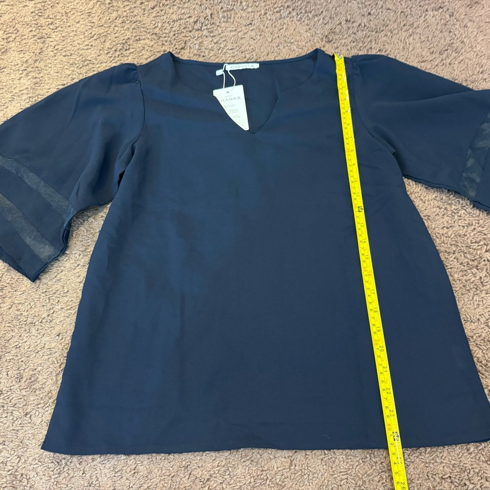2 FOR $20 Dreamly Navy Blue Blouse Top Wide Sleeve V Neck Flowy S Small NEW - Picture 12 of 13